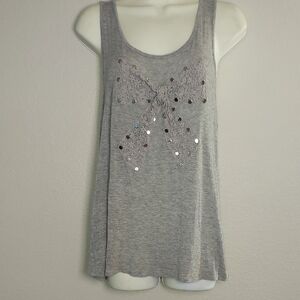 Gray Sleeveless Top with Sequin Bow